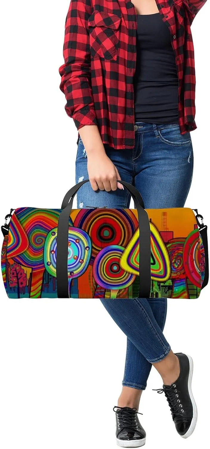 Sports Gym Bag for Women and Men Waterproof Abstract Trees Colorful Duffel Bag Lightweight Carryon Traveling Boarding Gripsack