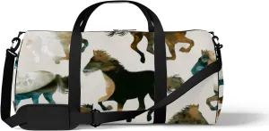 Sports Gym Bag for Women and Men Waterproof Abstract Watercolor Marbling Horses Duffel Bag Lightweight Carryon Traveling Boarding Gripsack