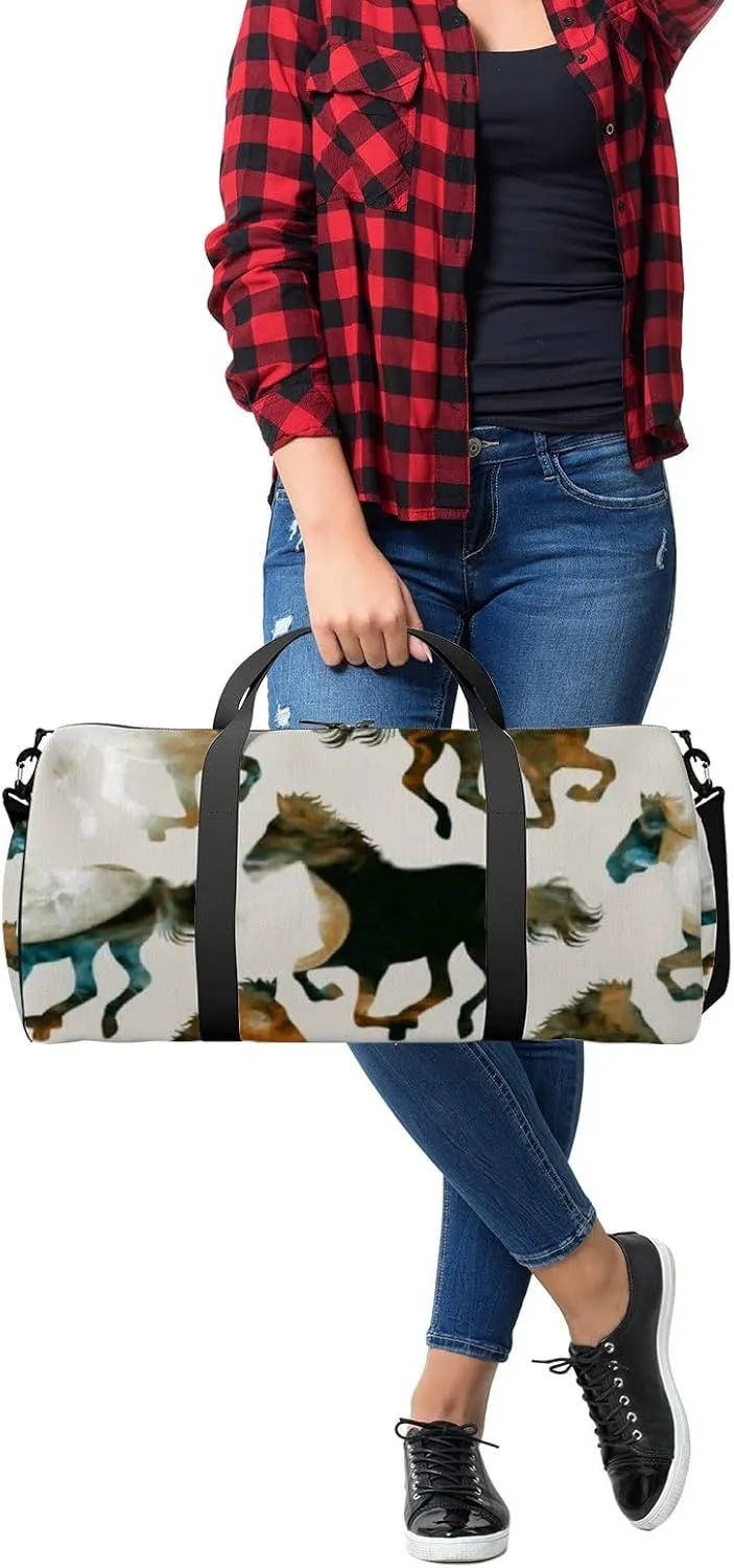Sports Gym Bag for Women and Men Waterproof Abstract Watercolor Marbling Horses Duffel Bag Lightweight Carryon Traveling Boarding Gripsack