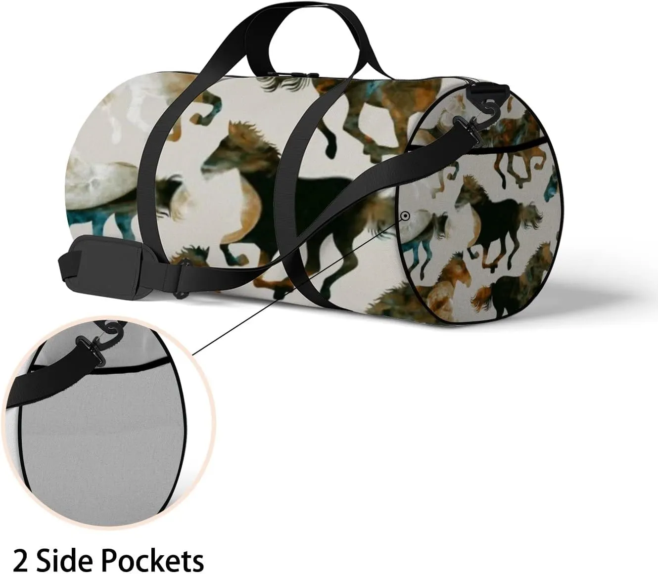 Sports Gym Bag for Women and Men Waterproof Abstract Watercolor Marbling Horses Duffel Bag Lightweight Carryon Traveling Boarding Gripsack