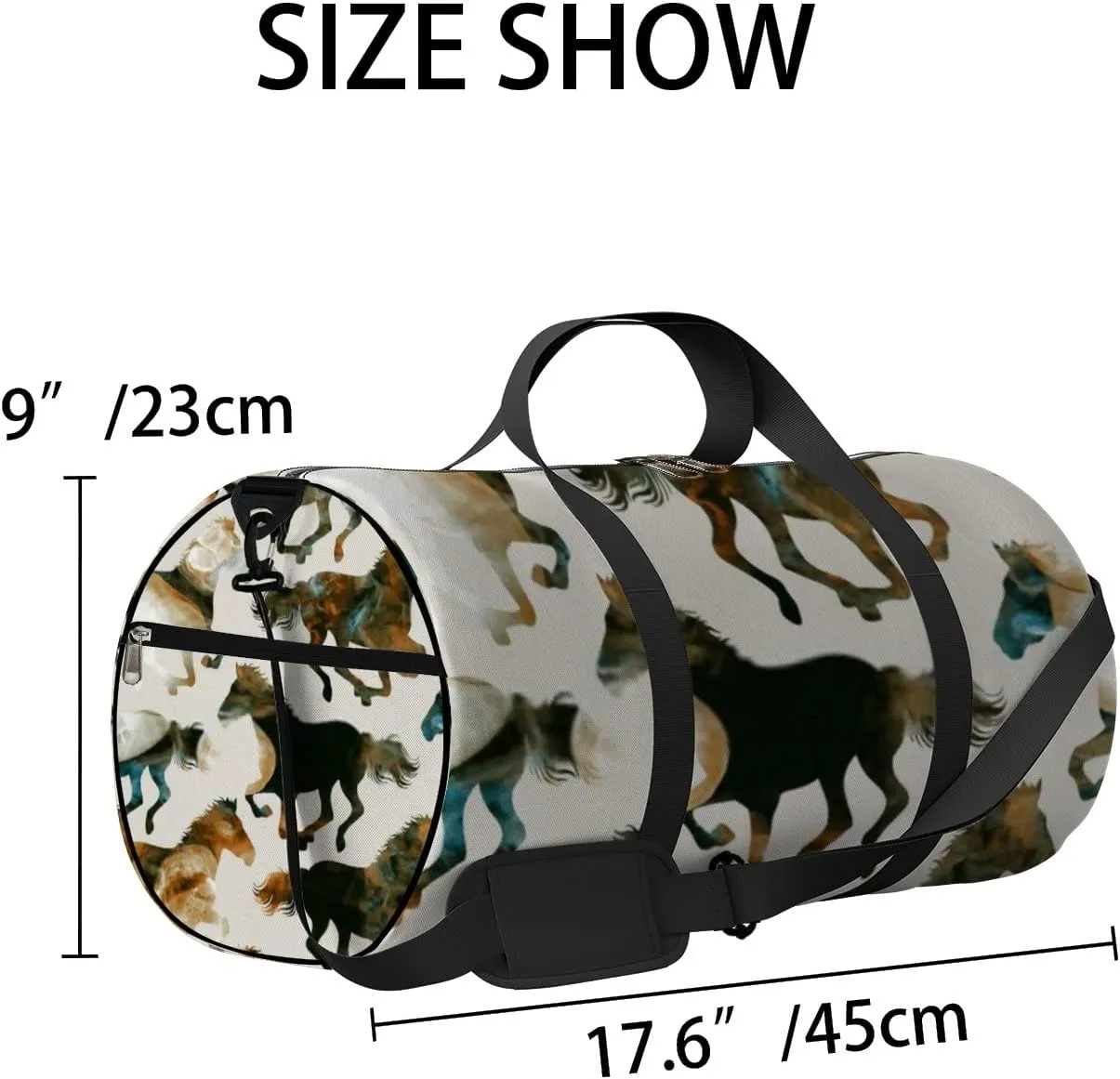 Sports Gym Bag for Women and Men Waterproof Abstract Watercolor Marbling Horses Duffel Bag Lightweight Carryon Traveling Boarding Gripsack