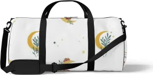 Sports Gym Bag for Women and Men Waterproof Boho Style Moon Flowers White Duffel Bag Lightweight Carryon Traveling Boarding Gripsack