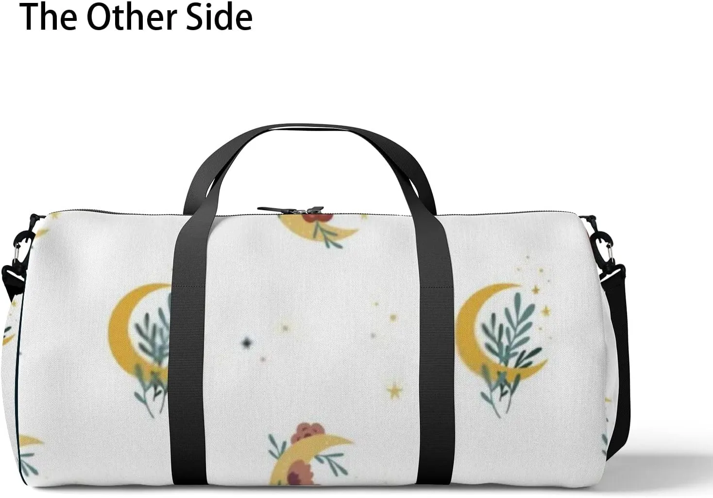 Sports Gym Bag for Women and Men Waterproof Boho Style Moon Flowers White Duffel Bag Lightweight Carryon Traveling Boarding Gripsack