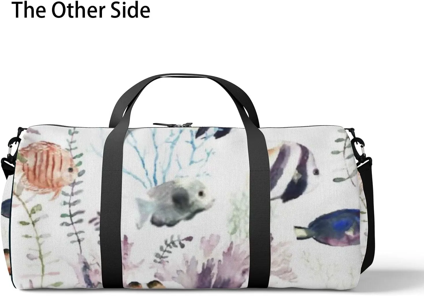 Sports Gym Bag for Women and Men Waterproof Cartoon Fishes Floral Watercolor Duffel Bag Lightweight Carryon Traveling Boarding Gripsack