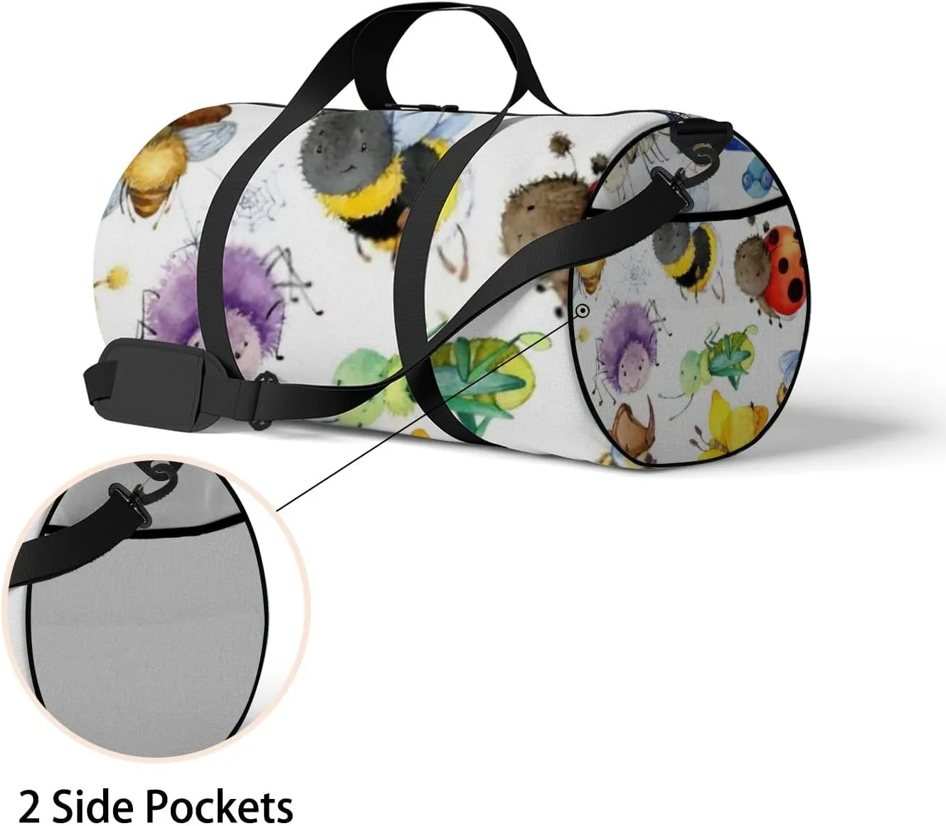 Sports Gym Bag for Women and Men Waterproof Cartoon Insects Watercolor Beetle Duffel Bag Lightweight Carryon Traveling Boarding Gripsack