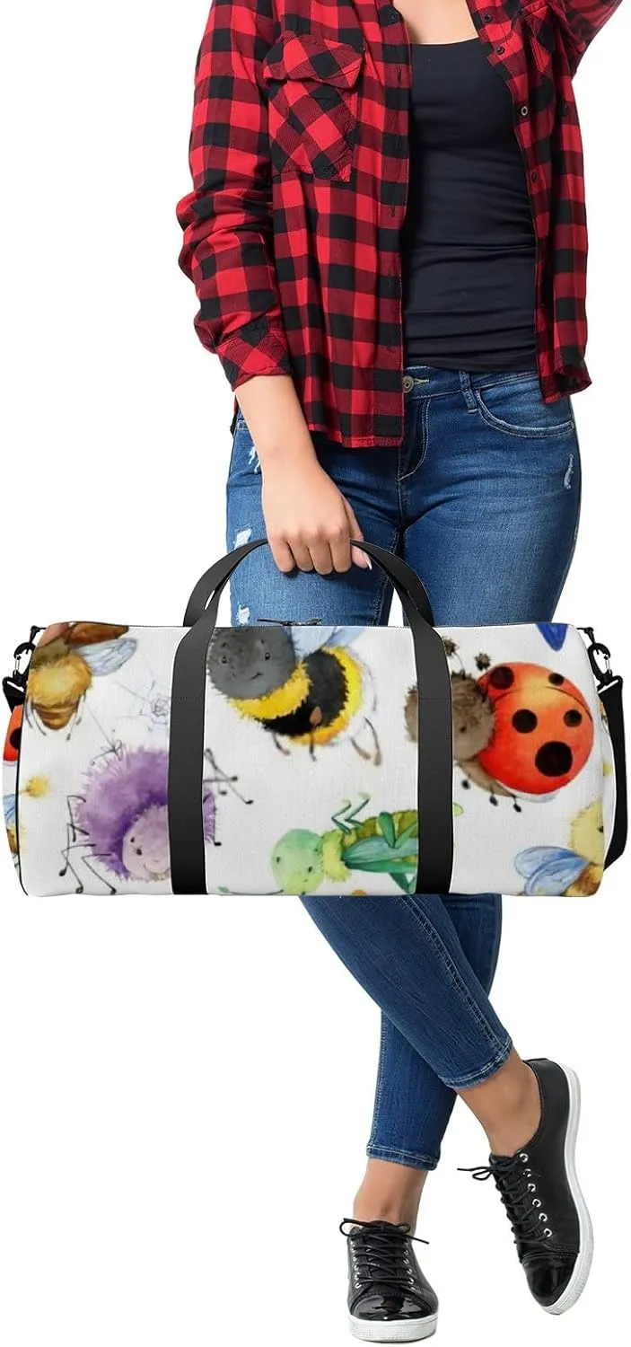Sports Gym Bag for Women and Men Waterproof Cartoon Insects Watercolor Beetle Duffel Bag Lightweight Carryon Traveling Boarding Gripsack