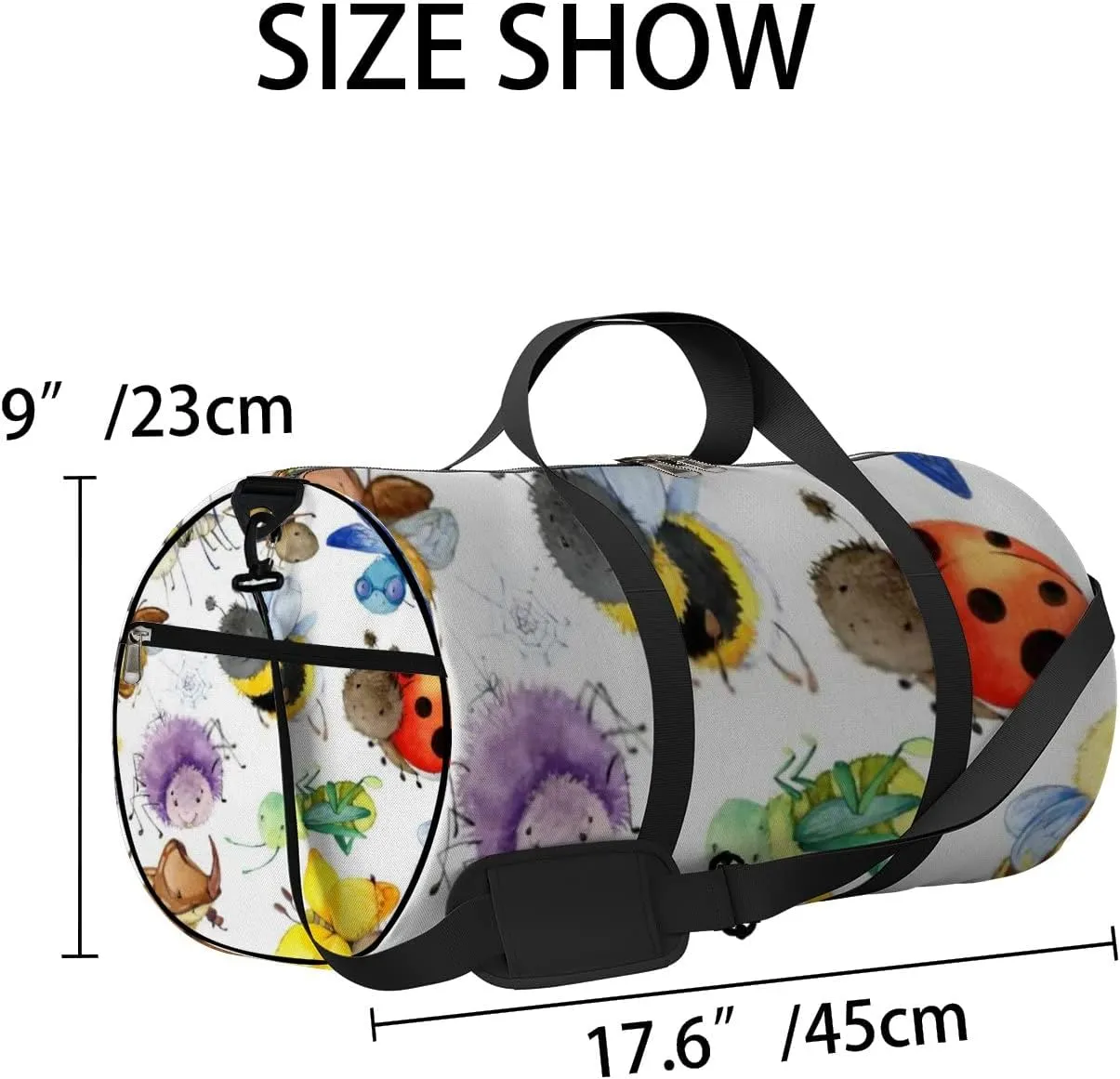 Sports Gym Bag for Women and Men Waterproof Cartoon Insects Watercolor Beetle Duffel Bag Lightweight Carryon Traveling Boarding Gripsack