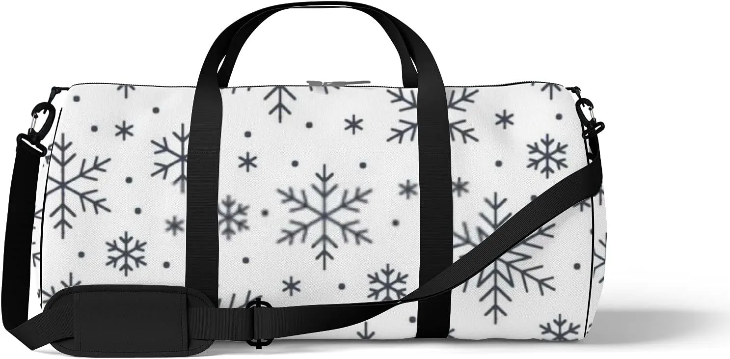 Sports Gym Bag for Women and Men Waterproof Christmas Snowflakes Winter Black White Duffel Bag Lightweight Carryon Traveling Boarding Gripsack