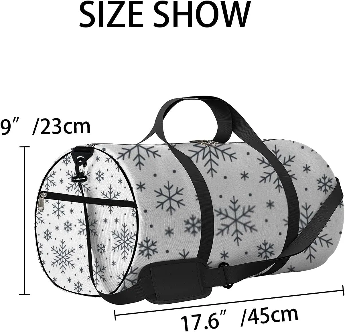 Sports Gym Bag for Women and Men Waterproof Christmas Snowflakes Winter Black White Duffel Bag Lightweight Carryon Traveling Boarding Gripsack