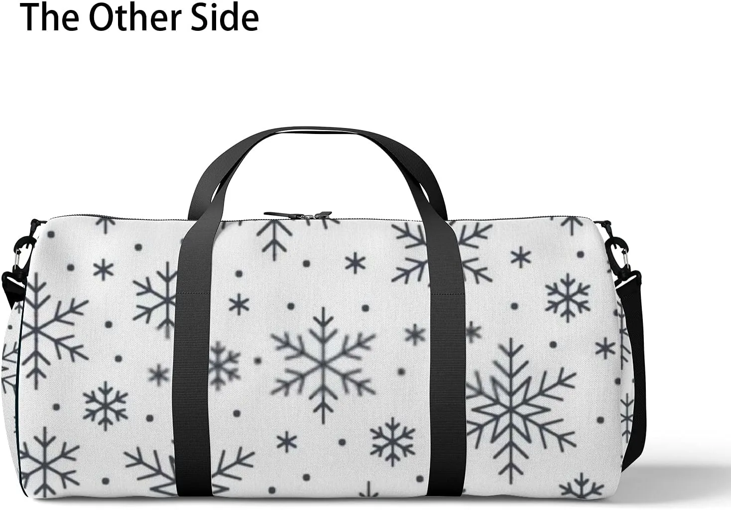 Sports Gym Bag for Women and Men Waterproof Christmas Snowflakes Winter Black White Duffel Bag Lightweight Carryon Traveling Boarding Gripsack