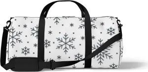Sports Gym Bag for Women and Men Waterproof Christmas Snowflakes Winter Black White Duffel Bag Lightweight Carryon Traveling Boarding Gripsack