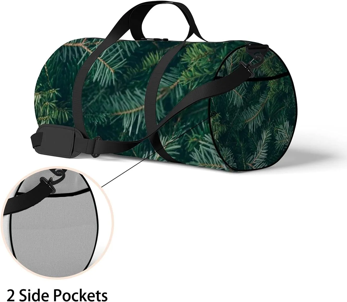 Sports Gym Bag for Women and Men Waterproof Christmas Tree Branches Green Duffel Bag Lightweight Carryon Traveling Boarding Gripsack