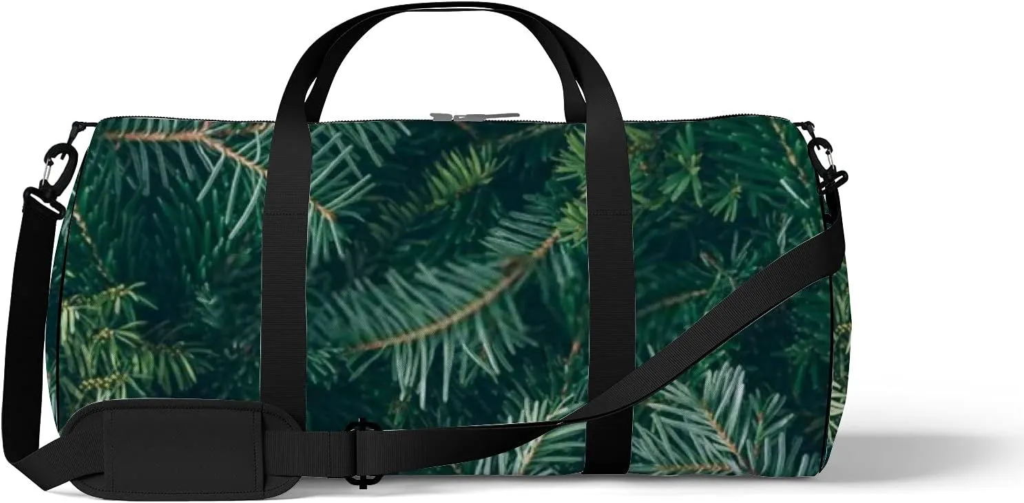 Sports Gym Bag for Women and Men Waterproof Christmas Tree Branches Green Duffel Bag Lightweight Carryon Traveling Boarding Gripsack
