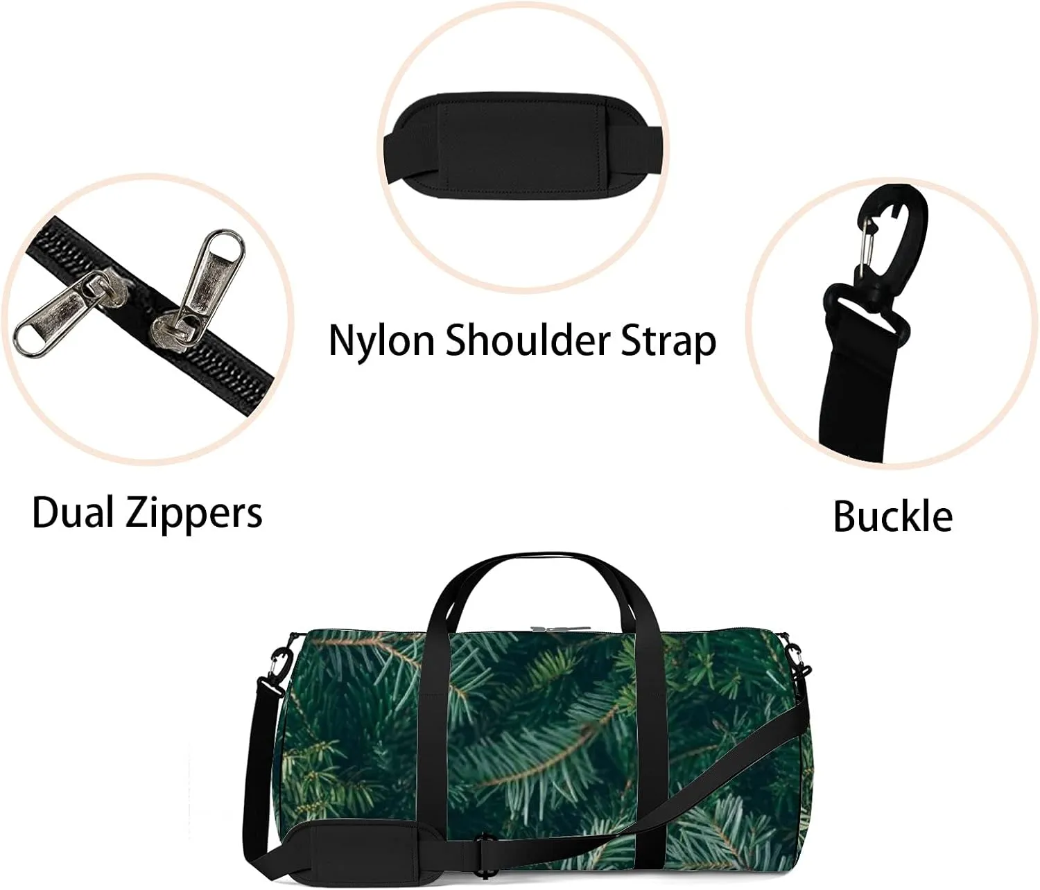 Sports Gym Bag for Women and Men Waterproof Christmas Tree Branches Green Duffel Bag Lightweight Carryon Traveling Boarding Gripsack