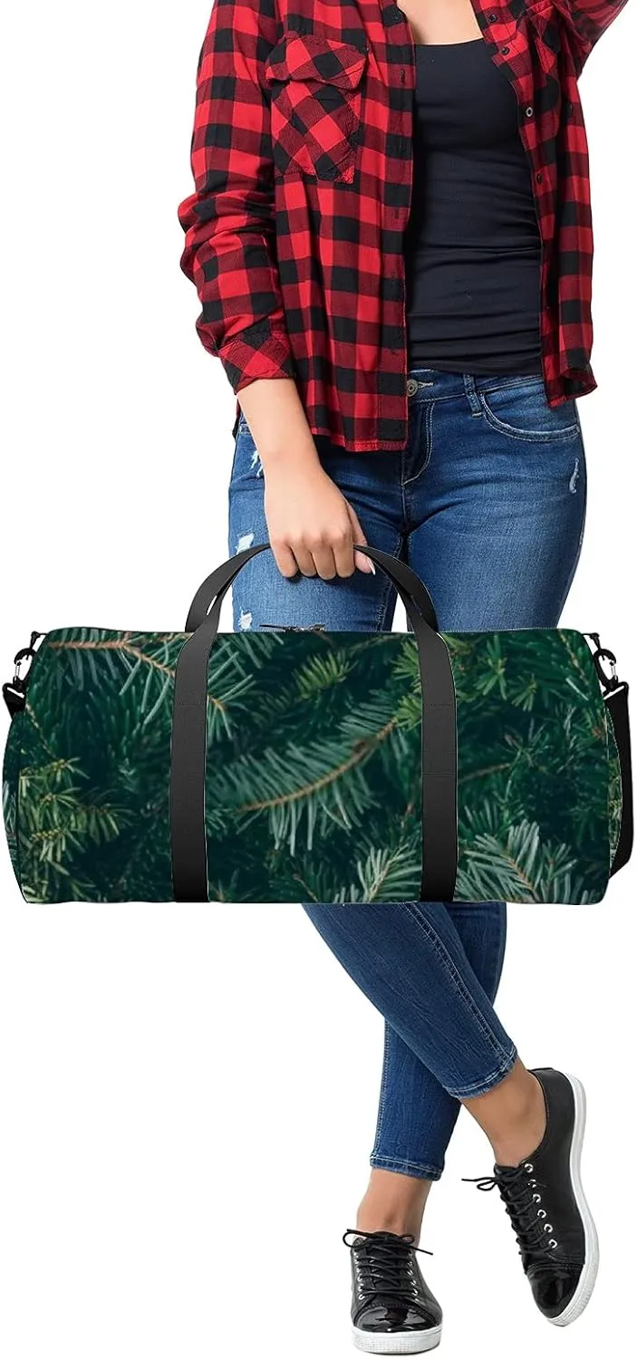Sports Gym Bag for Women and Men Waterproof Christmas Tree Branches Green Duffel Bag Lightweight Carryon Traveling Boarding Gripsack