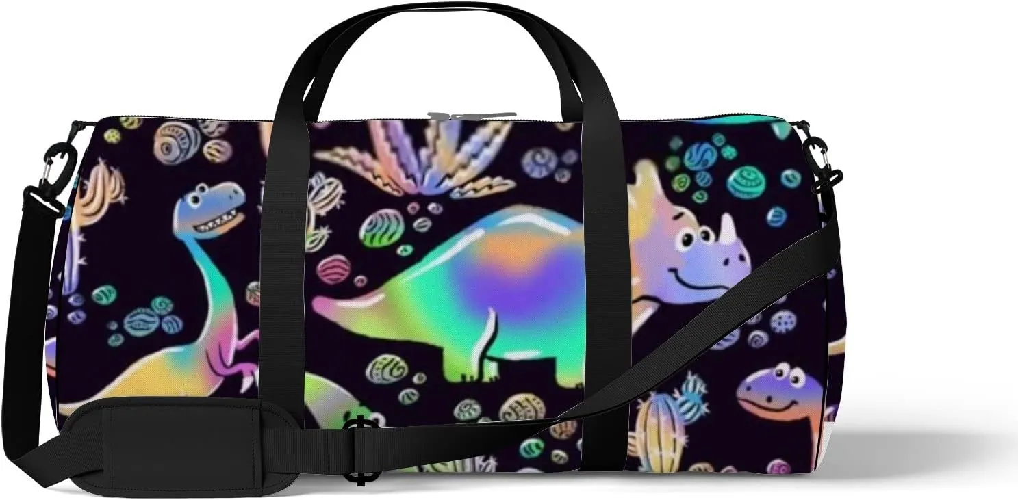 Sports Gym Bag for Women and Men Waterproof Colorful Cute Dinosaurs Duffel Bag Lightweight Carryon Traveling Boarding Gripsack
