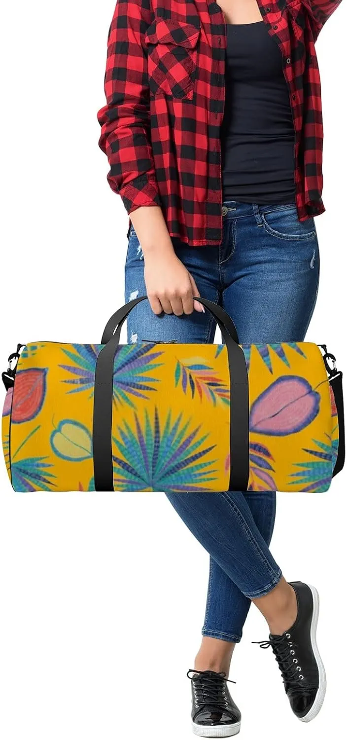 Sports Gym Bag for Women and Men Waterproof Colorful Tropical Leaves Retro Bright Summer Duffel Bag Lightweight Carryon Traveling Boarding Gripsack
