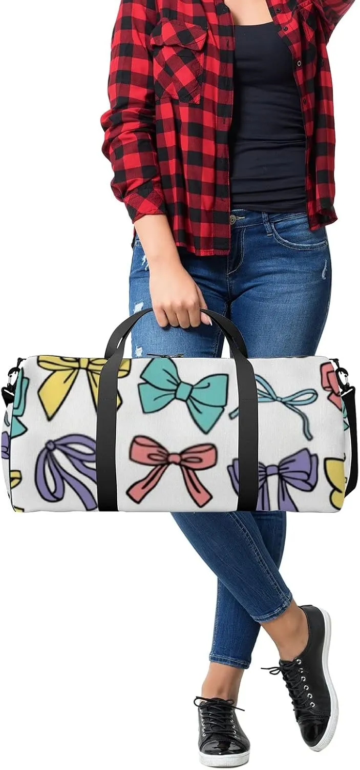 Sports Gym Bag for Women and Men Waterproof Colourful Bow Silhouette Duffel Bag Lightweight Carryon Traveling Boarding Gripsack