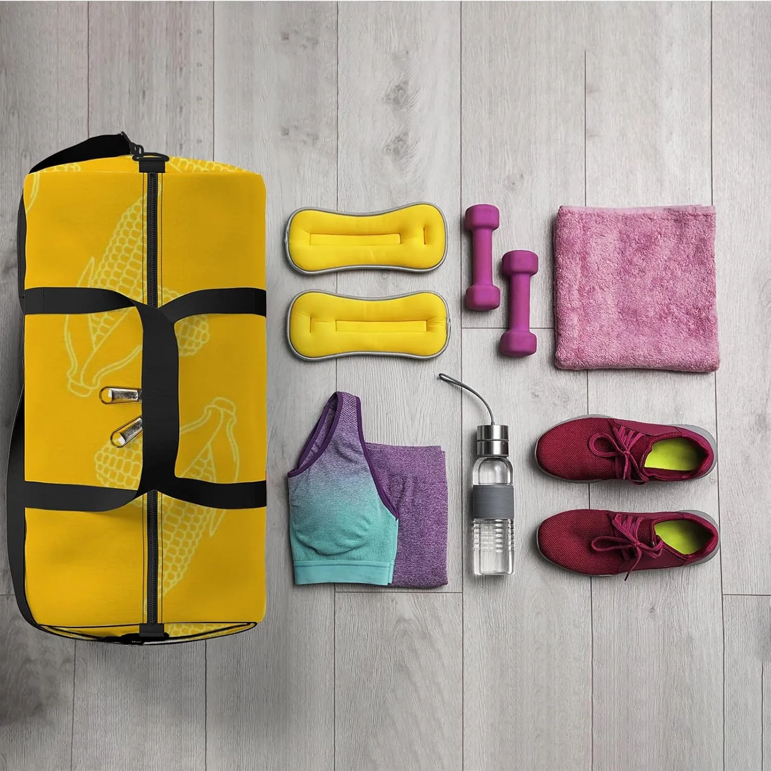 Sports Gym Bag for Women and Men Waterproof Corn Outline Pattern Yellow Duffel Bag Lightweight Carryon Traveling Boarding Gripsack