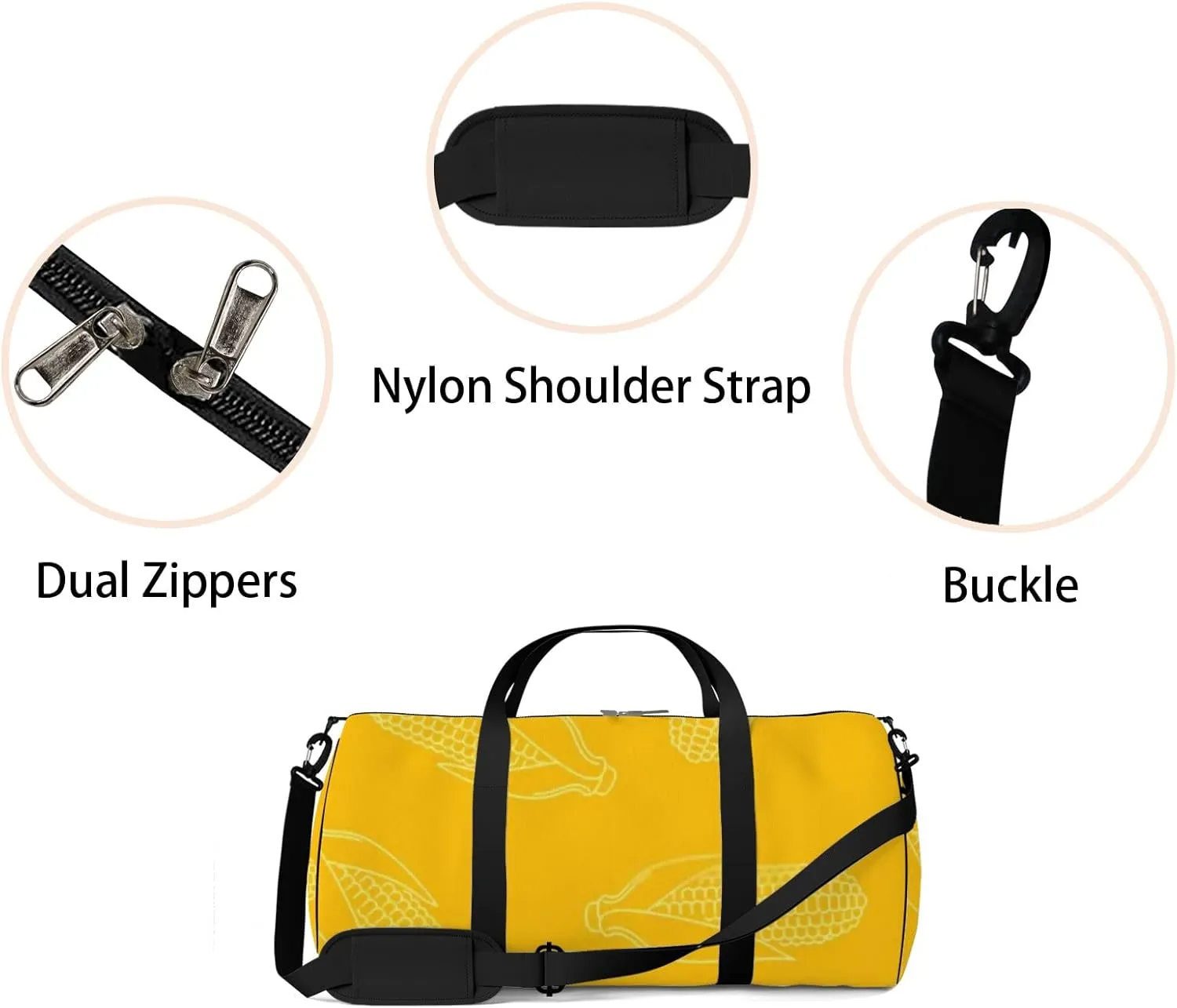 Sports Gym Bag for Women and Men Waterproof Corn Outline Pattern Yellow Duffel Bag Lightweight Carryon Traveling Boarding Gripsack