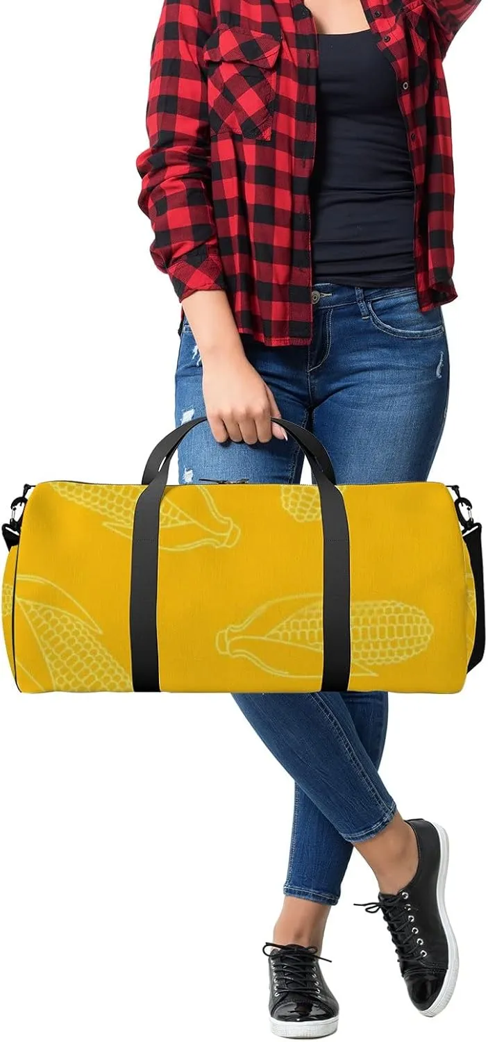 Sports Gym Bag for Women and Men Waterproof Corn Outline Pattern Yellow Duffel Bag Lightweight Carryon Traveling Boarding Gripsack
