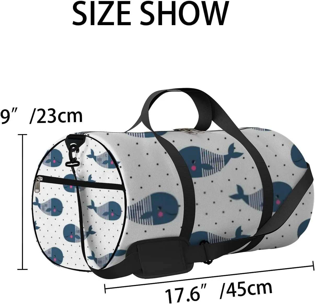 Sports Gym Bag for Women and Men Waterproof Cute Cartoon Whales Polka Dots Duffel Bag Lightweight Carryon Traveling Boarding Gripsack