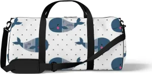 Sports Gym Bag for Women and Men Waterproof Cute Cartoon Whales Polka Dots Duffel Bag Lightweight Carryon Traveling Boarding Gripsack
