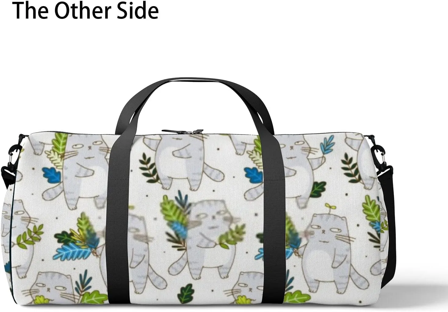 Sports Gym Bag for Women and Men Waterproof Cute Grey Cats Leaves Cartoon Style Duffel Bag Lightweight Carryon Traveling Boarding Gripsack