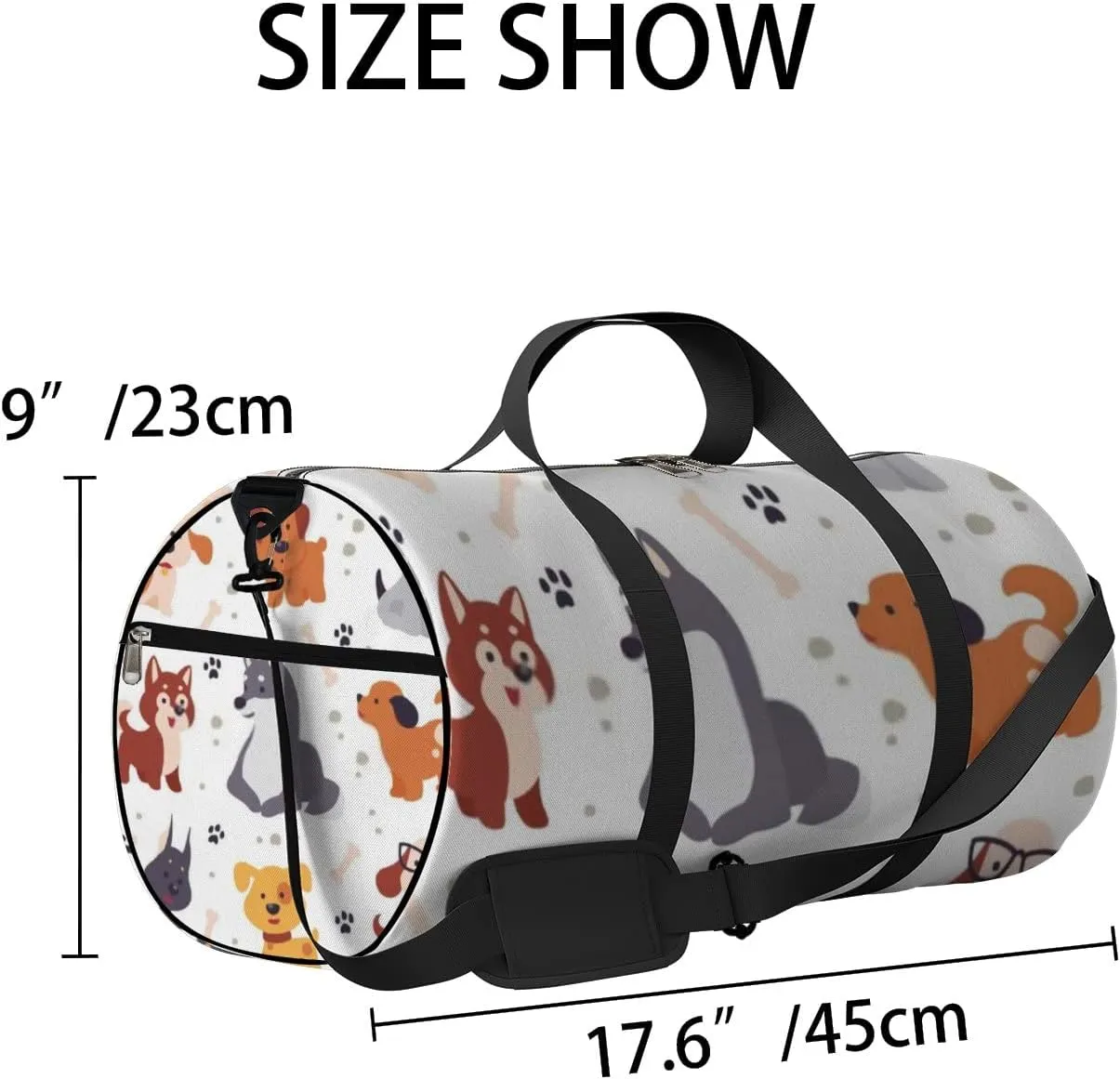 Sports Gym Bag for Women and Men Waterproof Cute Little Dog Paw Trace Bones White Duffel Bag Lightweight Carryon Traveling Boarding Gripsack