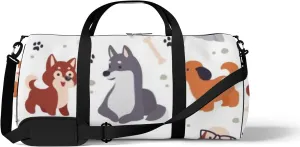 Sports Gym Bag for Women and Men Waterproof Cute Little Dog Paw Trace Bones White Duffel Bag Lightweight Carryon Traveling Boarding Gripsack