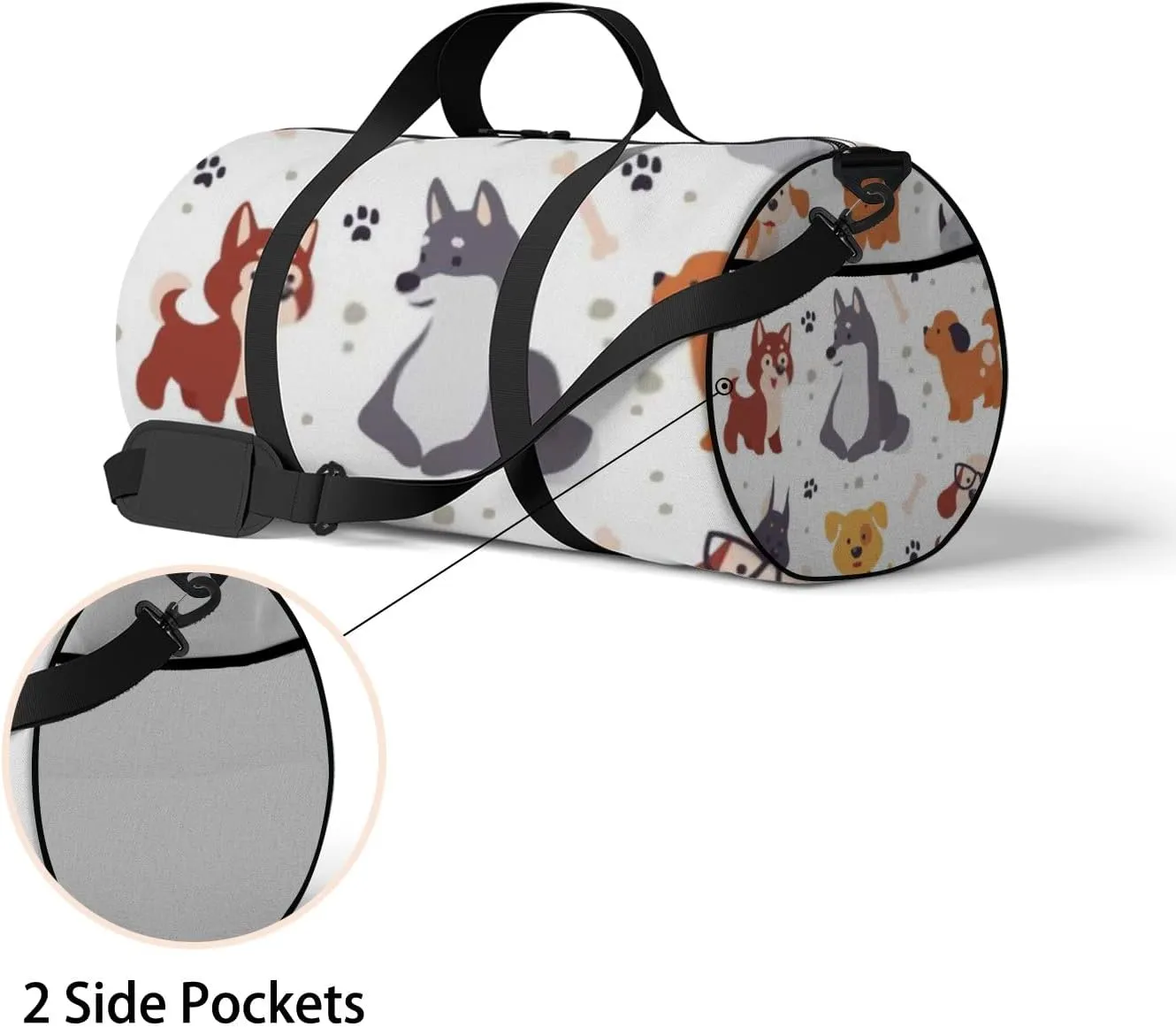 Sports Gym Bag for Women and Men Waterproof Cute Little Dog Paw Trace Bones White Duffel Bag Lightweight Carryon Traveling Boarding Gripsack