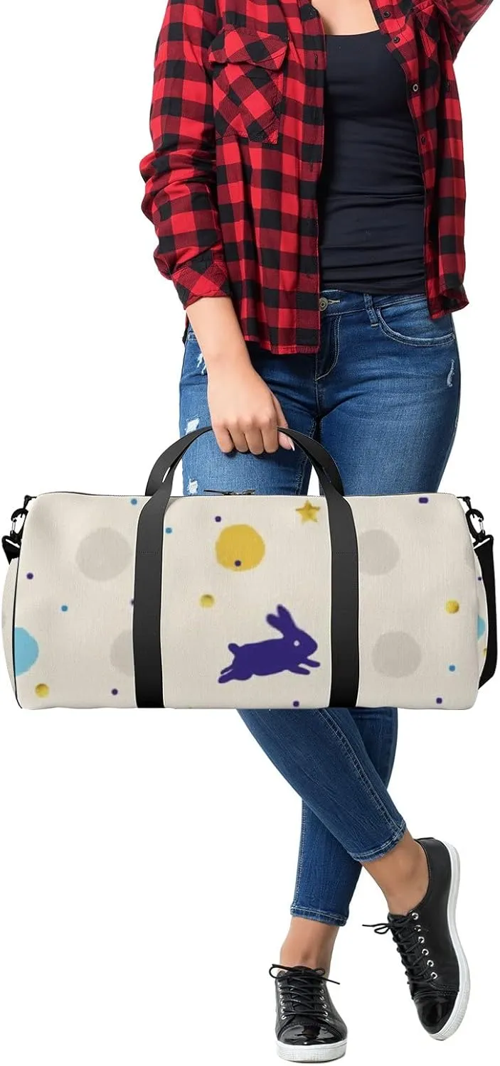 Sports Gym Bag for Women and Men Waterproof Cute Rabbits Stars Duffel Bag Lightweight Carryon Traveling Boarding Gripsack