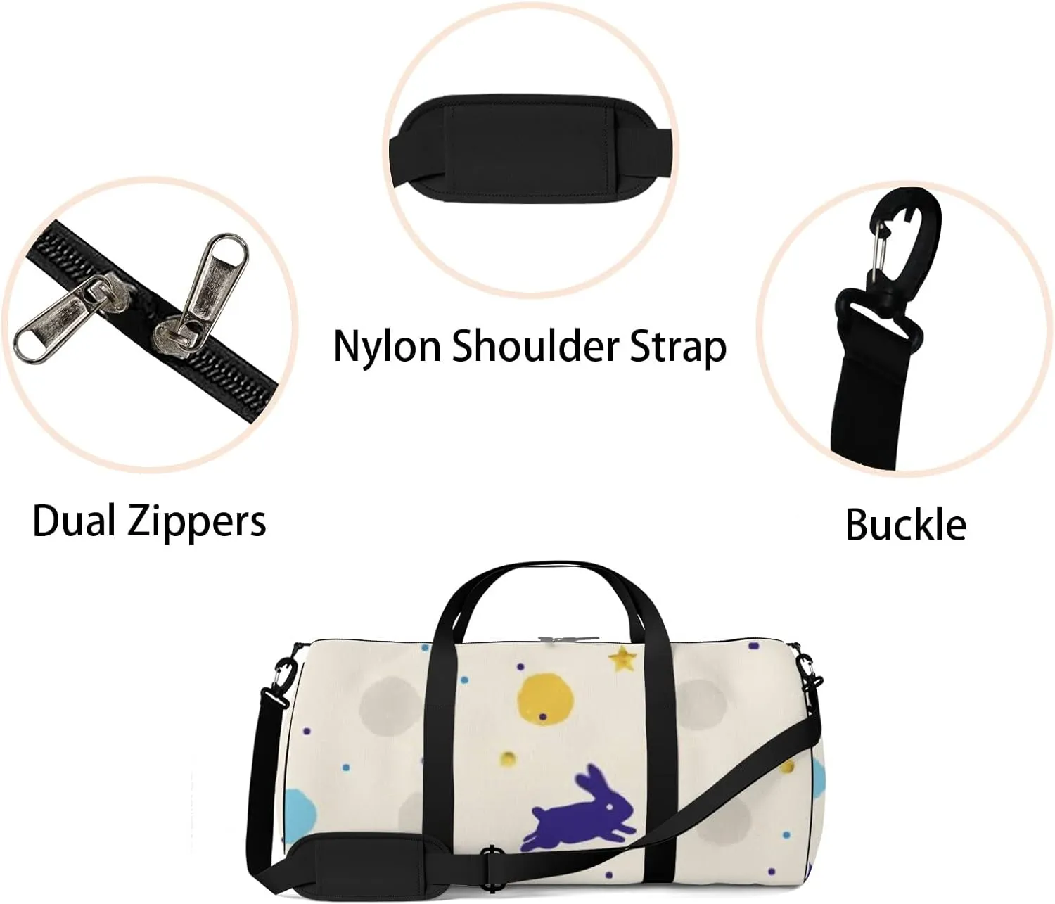 Sports Gym Bag for Women and Men Waterproof Cute Rabbits Stars Duffel Bag Lightweight Carryon Traveling Boarding Gripsack