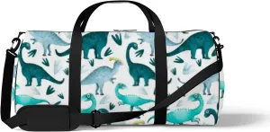 Sports Gym Bag for Women and Men Waterproof Cute Rainforest Dinosaurs Green Duffel Bag Lightweight Carryon Traveling Boarding Gripsack