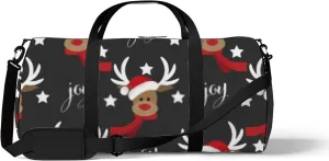 Sports Gym Bag for Women and Men Waterproof Cute Red Nosed Reindeer Star Black Duffel Bag Lightweight Carryon Traveling Boarding Gripsack