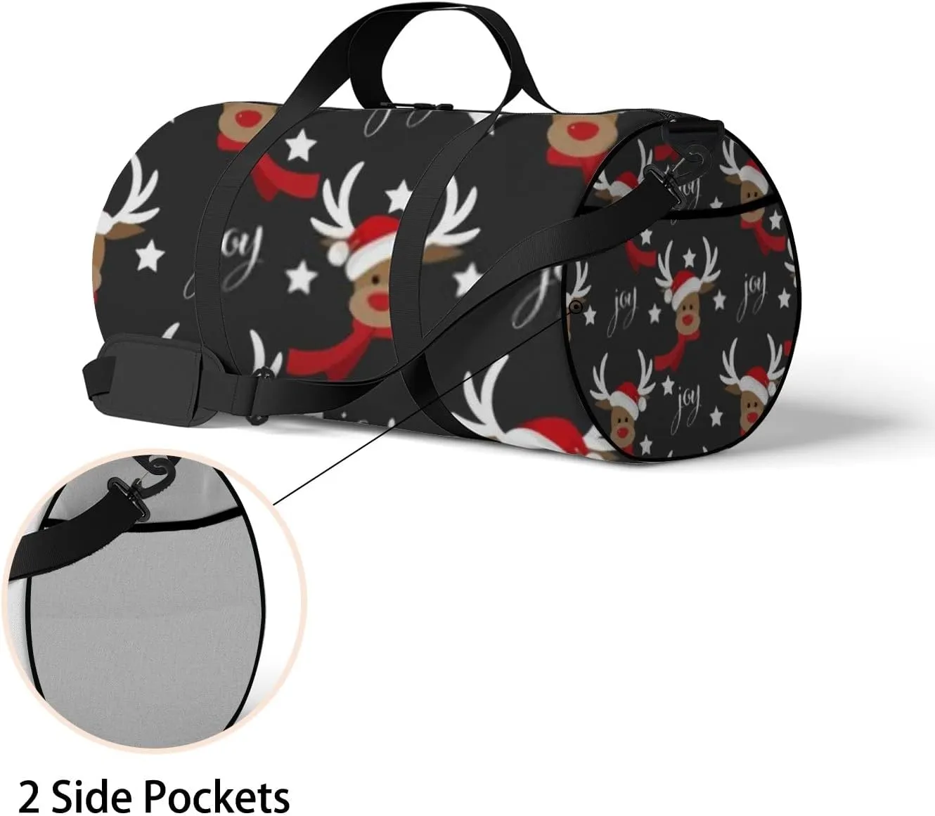 Sports Gym Bag for Women and Men Waterproof Cute Red Nosed Reindeer Star Black Duffel Bag Lightweight Carryon Traveling Boarding Gripsack