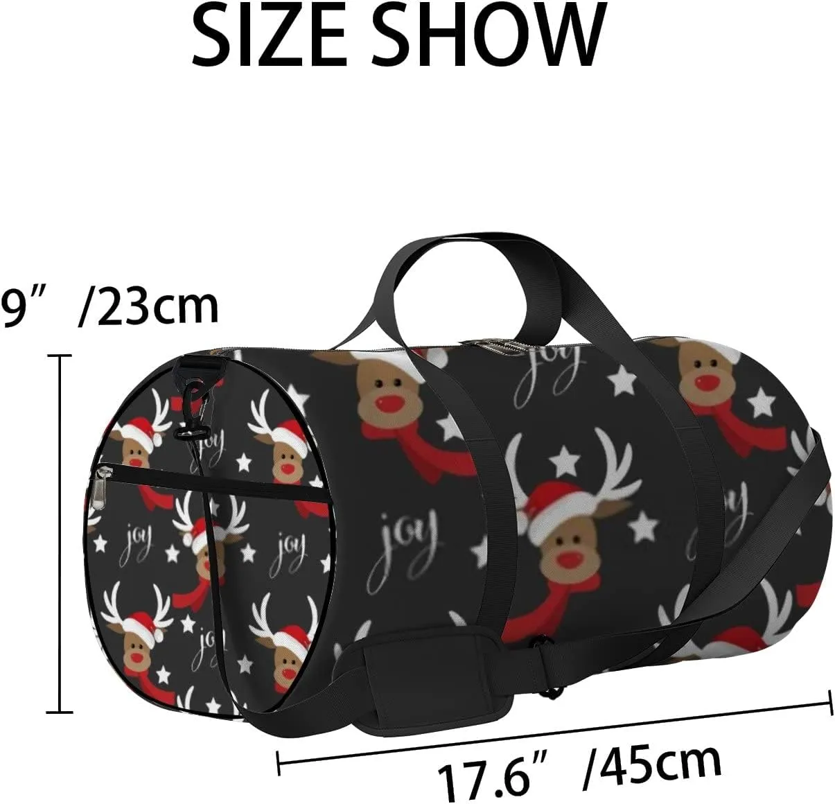 Sports Gym Bag for Women and Men Waterproof Cute Red Nosed Reindeer Star Black Duffel Bag Lightweight Carryon Traveling Boarding Gripsack