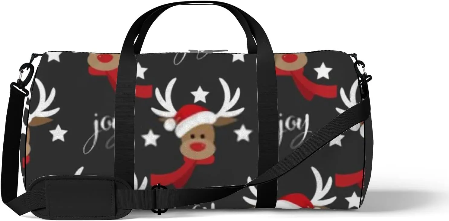 Sports Gym Bag for Women and Men Waterproof Cute Red Nosed Reindeer Star Black Duffel Bag Lightweight Carryon Traveling Boarding Gripsack