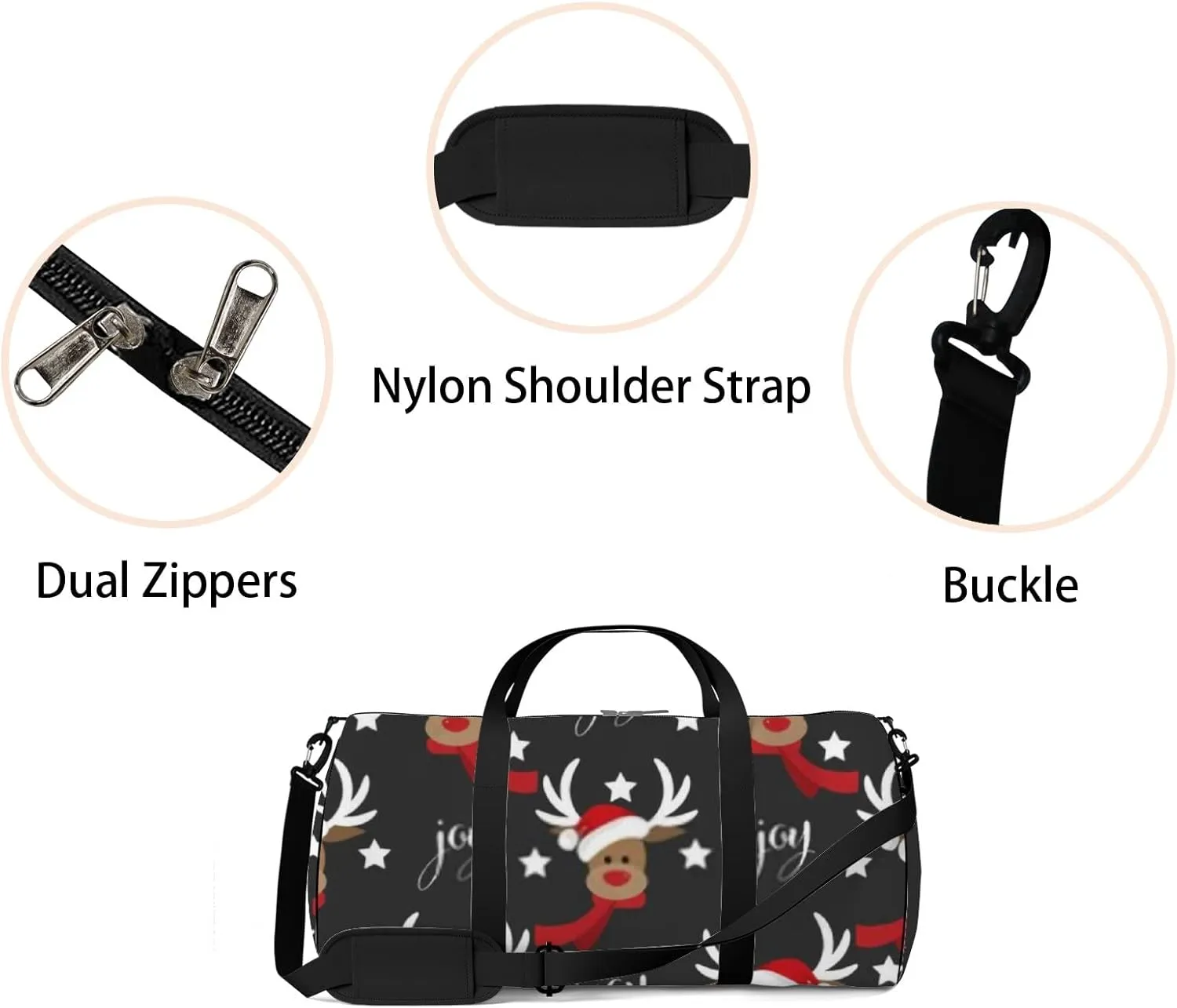 Sports Gym Bag for Women and Men Waterproof Cute Red Nosed Reindeer Star Black Duffel Bag Lightweight Carryon Traveling Boarding Gripsack