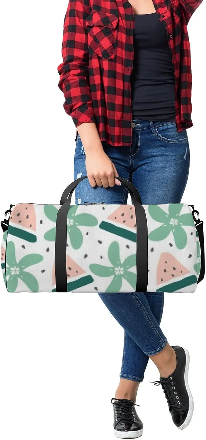 Sports Gym Bag for Women and Men Waterproof Cute Summer Pattern Green Duffel Bag Lightweight Carryon Traveling Boarding Gripsack