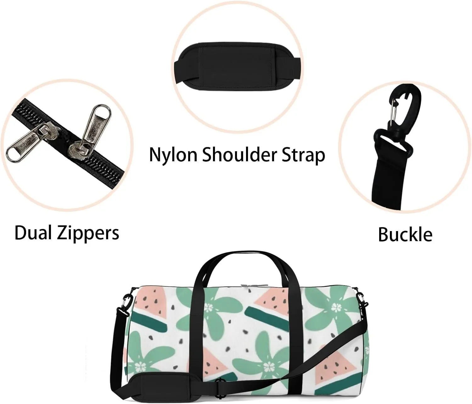Sports Gym Bag for Women and Men Waterproof Cute Summer Pattern Green Duffel Bag Lightweight Carryon Traveling Boarding Gripsack