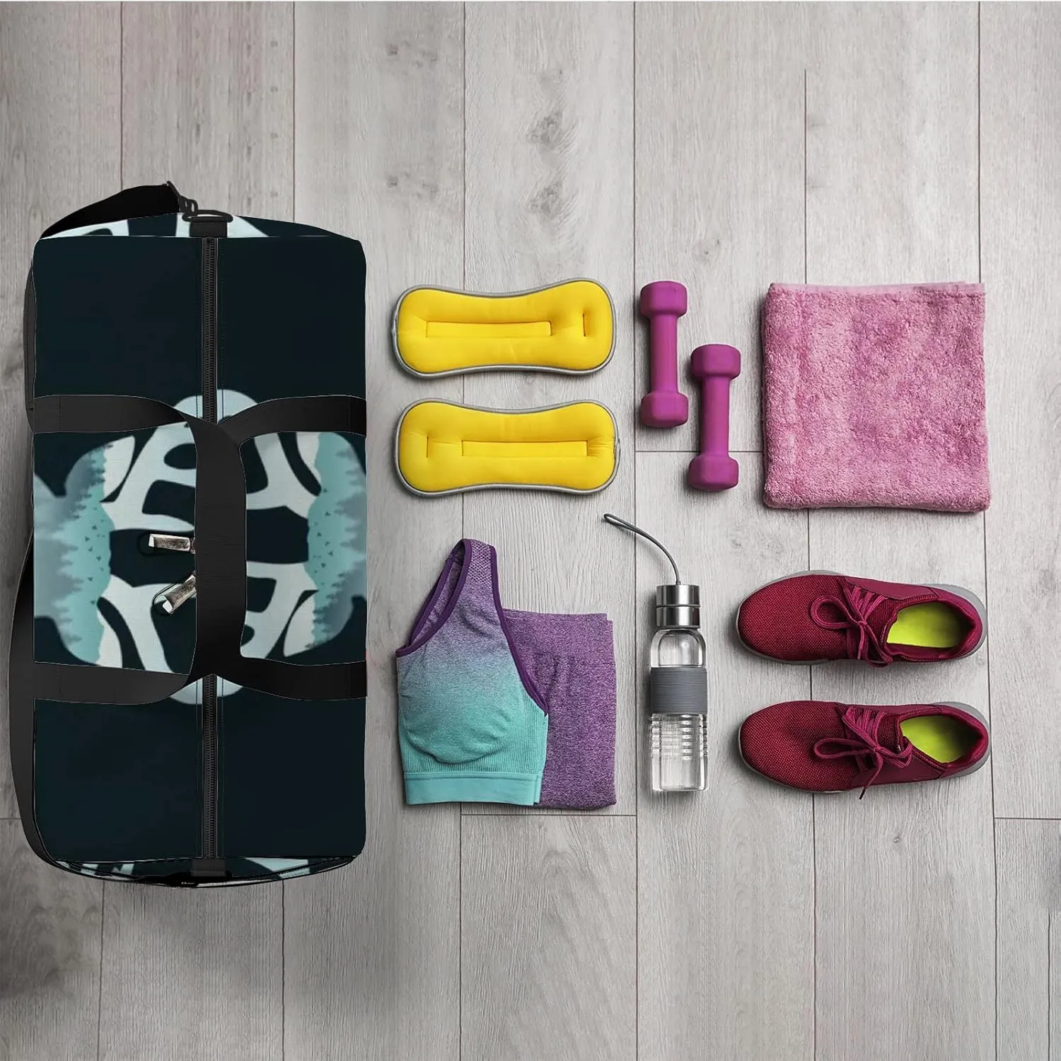 Sports Gym Bag for Women and Men Waterproof Deer Head Landscape Trees Mountains Duffel Bag Lightweight Carryon Traveling Boarding Gripsack