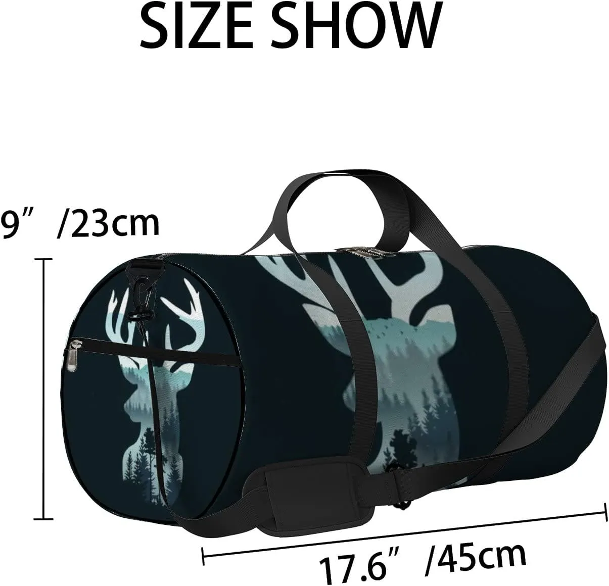 Sports Gym Bag for Women and Men Waterproof Deer Head Landscape Trees Mountains Duffel Bag Lightweight Carryon Traveling Boarding Gripsack