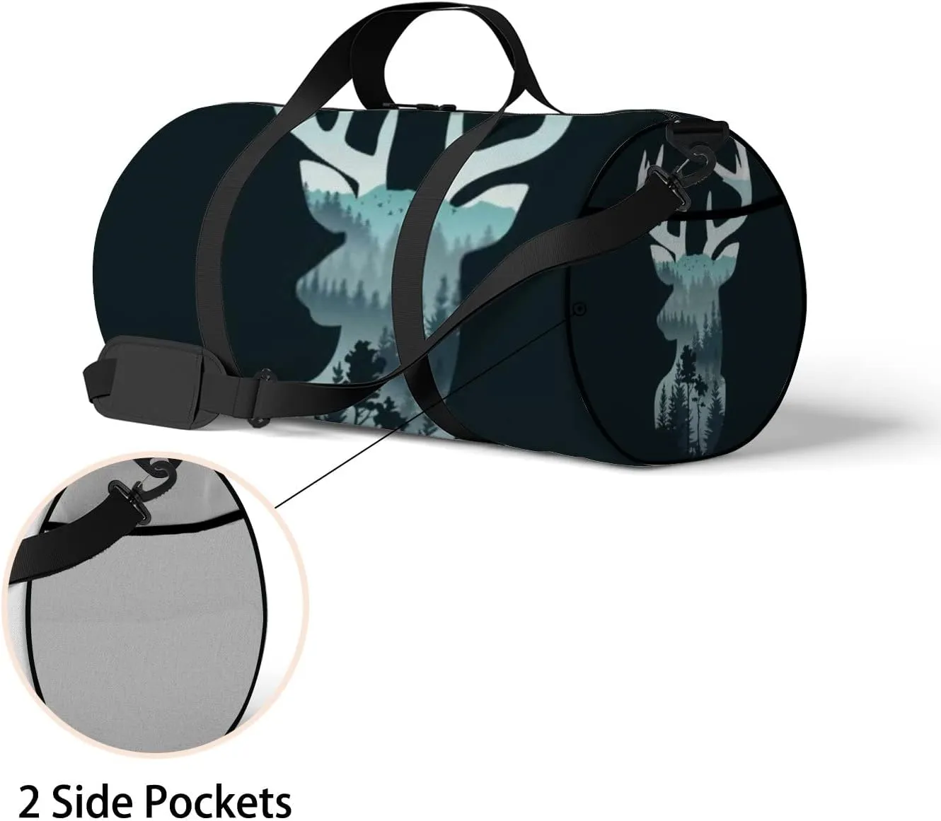Sports Gym Bag for Women and Men Waterproof Deer Head Landscape Trees Mountains Duffel Bag Lightweight Carryon Traveling Boarding Gripsack