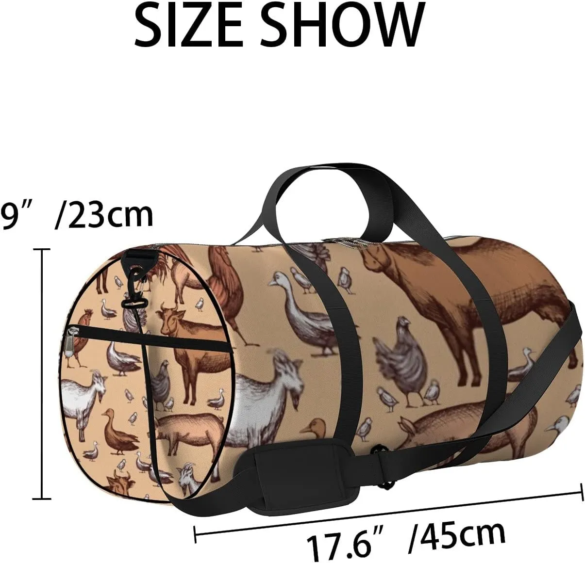 Sports Gym Bag for Women and Men Waterproof Farm Animals Pattern Duffel Bag Lightweight Carryon Traveling Boarding Gripsack