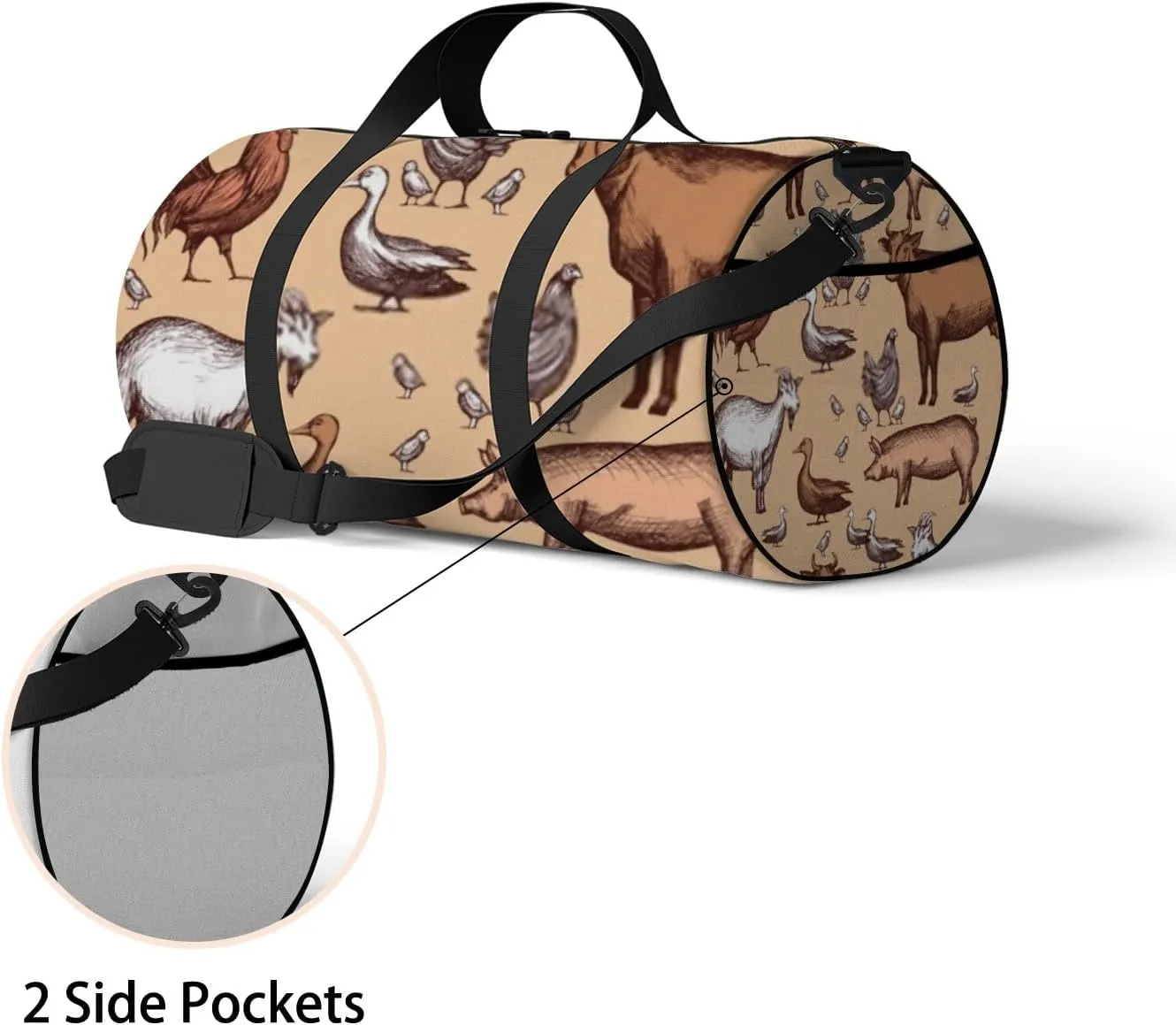 Sports Gym Bag for Women and Men Waterproof Farm Animals Pattern Duffel Bag Lightweight Carryon Traveling Boarding Gripsack