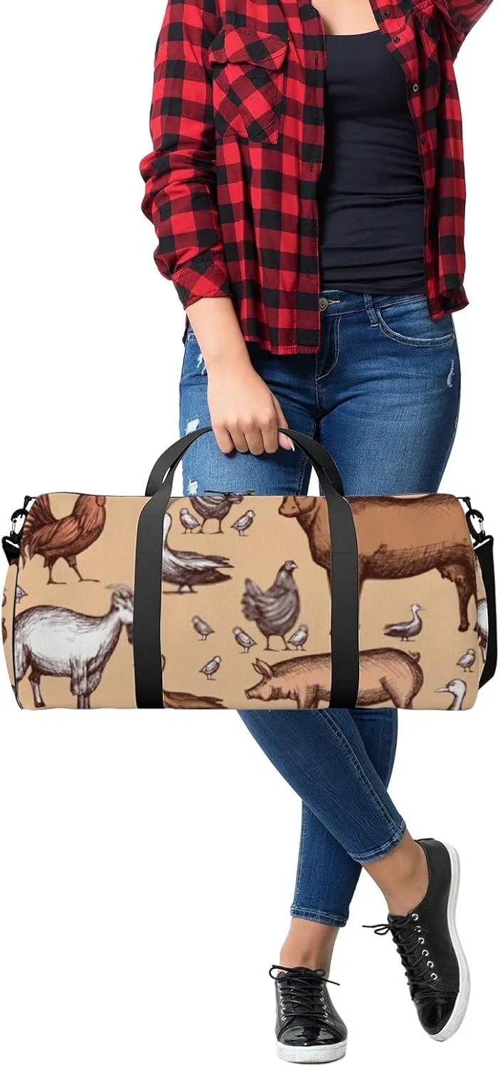 Sports Gym Bag for Women and Men Waterproof Farm Animals Pattern Duffel Bag Lightweight Carryon Traveling Boarding Gripsack