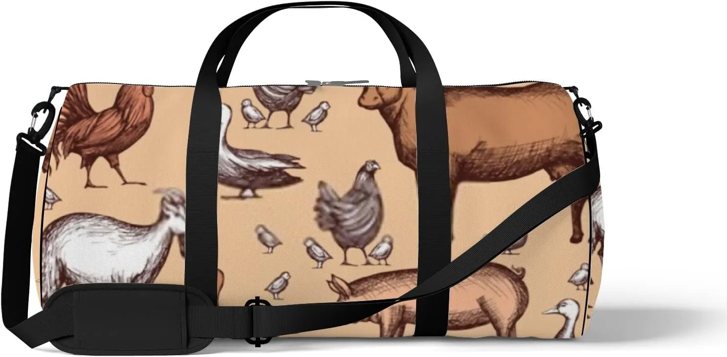 Sports Gym Bag for Women and Men Waterproof Farm Animals Pattern Duffel Bag Lightweight Carryon Traveling Boarding Gripsack