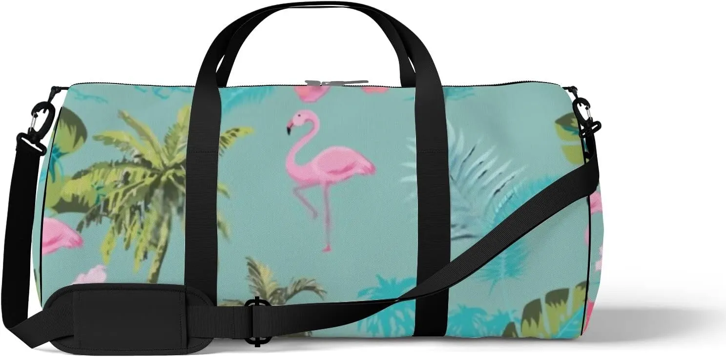 Sports Gym Bag for Women and Men Waterproof Flamingo Tropical Pattern Hawaii Summer Green Duffel Bag Lightweight Carryon Traveling Boarding Gripsack