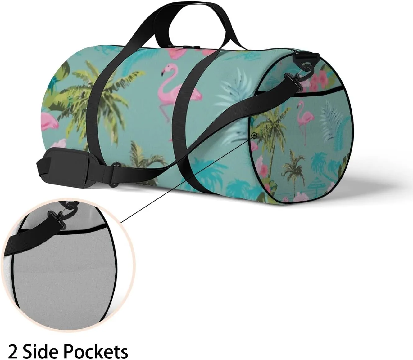 Sports Gym Bag for Women and Men Waterproof Flamingo Tropical Pattern Hawaii Summer Green Duffel Bag Lightweight Carryon Traveling Boarding Gripsack